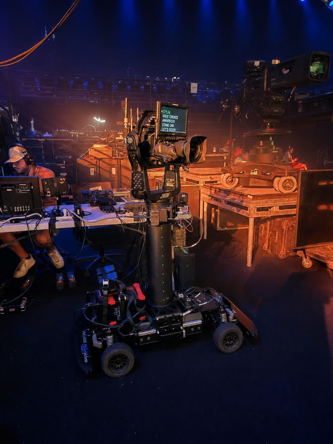 Fluid Pictures Agito robotic camera dolly prepared behind the scenes at the Kids' Choice Awards